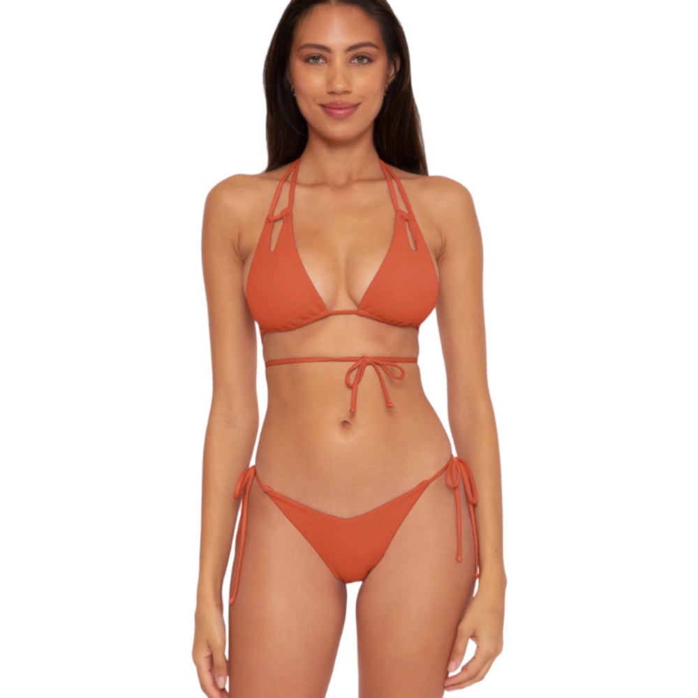 NWT Becca Pucker Up Ginger Orange Bikini Set Malia Halter‎ Top Side Tie Bottom